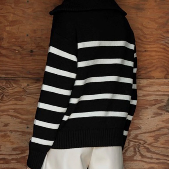 Black and White Striped Pullover Sweater - Picture 3 of 4